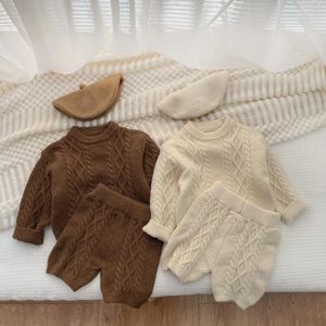 Ensembles de vêtements nés pour bébés filles et garçons Spring Automne Cotton Set Tricoted à manches longues à manches élastiques à manches longues