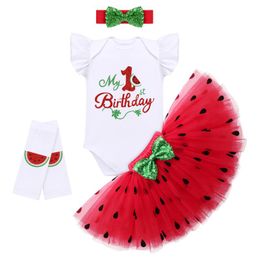 Ensembles de vêtements Born Baby Girls Birthday Dress Watermelon Pattern Thème Activité 1st Praty Po Shoot Cake Smash Holiday OutfitVêtements