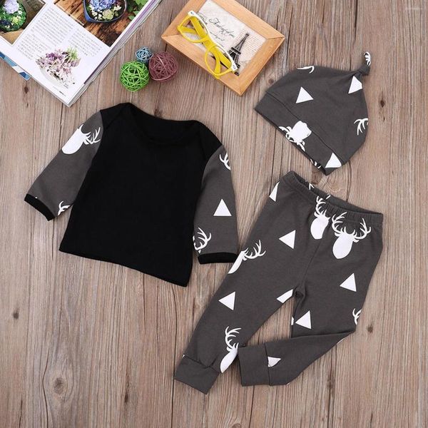 Ensembles de vêtements Né bébé filles garçons vêtements cerf hauts t-shirt pantalons leggings avec chapeau 3pcs tenues ensemble décontracté infantile printemps automne