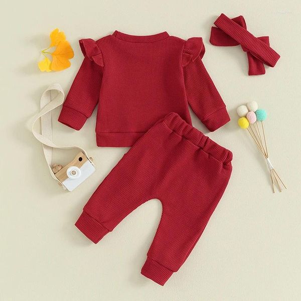 Ensembles de vêtements pour bébés filles, vêtements de couleur unie, sweat-shirt et pantalon de survêtement, tenue pour tout-petits de 6 à 12 à 18 mois