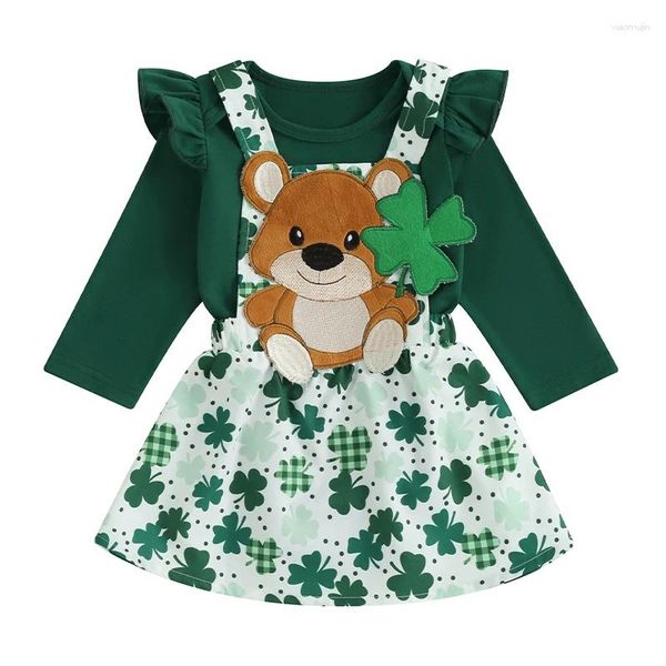 Ensembles de vêtements Born Baby Girls Clover Jupe Ensemble 2pcs St Patricks Tenues à manches longues SUPPENDRE SUPPENS