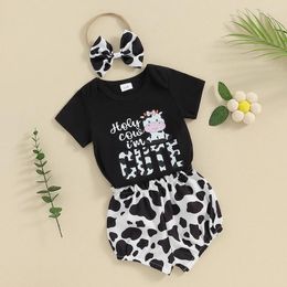 Ensembles de vêtements Born Baby Girls Elephant Shorts 3pcs Animal Print Summer Cow Tenues à manches courtes Romper et costume