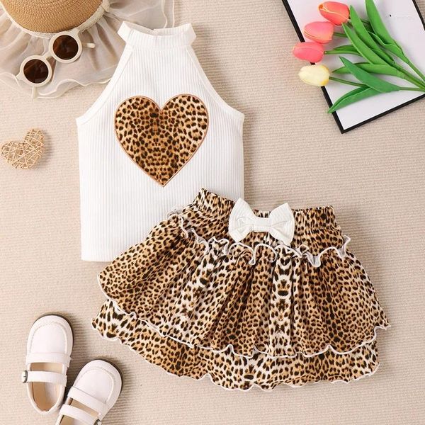 Sets de ropa Baby Baby Girls Summer 2 PCS Trajes Heart Leopard Estampado Cordillero sin mangas Cibra tanque de punto Correo de tanques Skirts Ropa