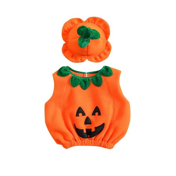 Ensembles de vêtements Born Baby Halloween Pumpkin Costume Set Nourrissons Unisexe Filles Garçons Adorable Sans Manches Visage Débardeurs Chapeau TenuesVêtements