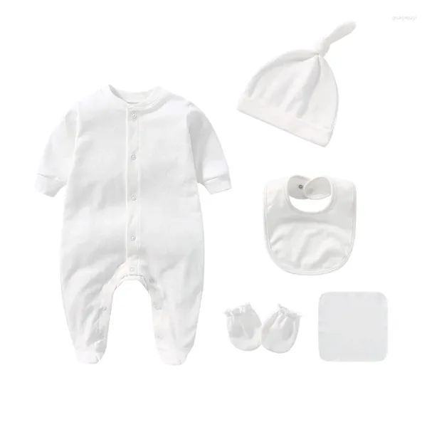 Ensembles de vêtements Born Baby Rompers Mitaines Chapeaux Chaussettes Ensemble Coton Imprimé Unisexe Fille Garçon