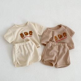 Ensembles de vêtements pour bébé de 0 à 3 ans, garçon et fille, t-shirt à manches courtes, short à taille élastique, 2 pièces, motif gaufré