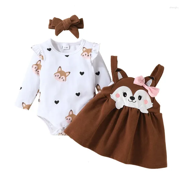 Ensembles de vêtements nés Baby Set Girl Imprimé à manches longues Bodys Tops Cartoon Cartoon Bow Robe 0-18 mois