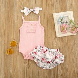 Juegos de ropa Born Linte 3 PCS Baby Girl Color Solid Tops Forts de estampado Summer Summer Children Mleeveless Romper Sling Traje 7m-3 años