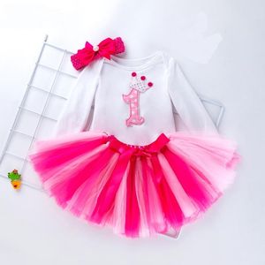 Ensembles de vêtements Born Girls manches longues couronne body + maille Tutu jupes princesse fête bébé enfants baptême 3 pièces costumes