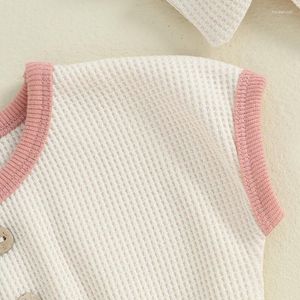Sets de ropa Born Baby Girl Cloth Set Waffle Knit Romper Bodysuit de manga corta Diadema de verano 2 PCS