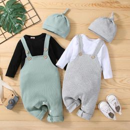 Ensembles de vêtements Né Infantile Bébé Filles Garçons Côtelé Automne Manches Longues Barboteuse Combinaison Pantalon Pantalon Chapeau Ensemble Vêtements Fermer Pour Fille