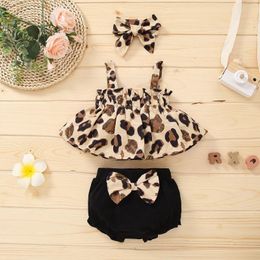 Ensembles de vêtements nés bébé bébé filles vêtements léopard imprimées giletes sans manches shorts à bowknot avec bandeau 3pcs