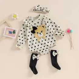 Ensembles de vêtements pour bébés filles, tenues brodées d'ours, manches longues, barboteuse en velours côtelé, chaussettes, vêtements pour bébés, printemps et automne