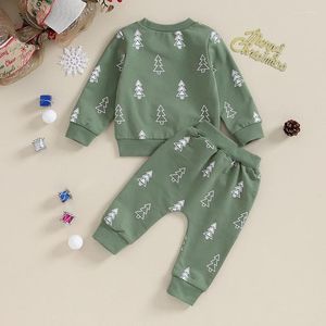 Ensembles de vêtements Born Pantals Set Baby Girls Christmas Tree Print Sweatshirt et Toddler Suisses de taille élastique