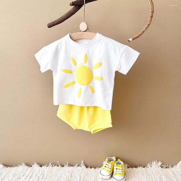 Ensembles de vêtements nés Born Summer Boys Set Flower imprimé Ripple Modèle T-shirt à manches courtes Shirts Shorts de plage coton Girls Casual Kids Vêtements 0-3Y