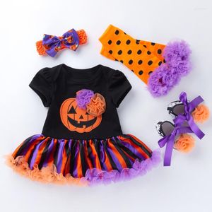 Kledingsets geboren op peuter babykleding set van 4 mijn eerste Halloween Girl Romper Pumpkin Lace Dress Party Carnival Costume