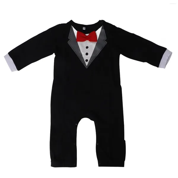 Ensembles de vêtements nés Tuxedo Gence-gesie gentleman élégant manche longue à manches longues faciles à mettre avec un nœud papillon pour les fêtes de parents occupés