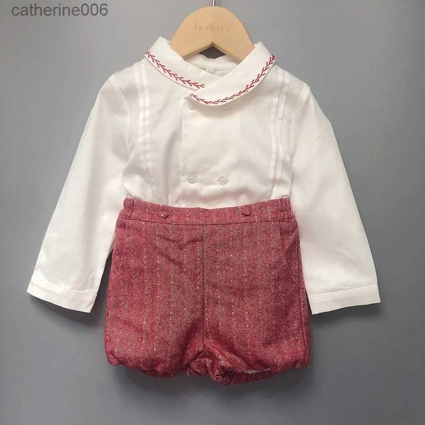 Ensembles de vêtements Boutique enfants vêtements automne hiver bébé garçons laine rouge ensemble de shorts de noël chemise en coton Eid vêtements robe de baptême L231202