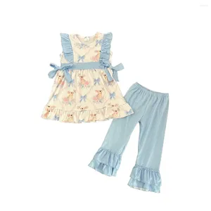 Conjuntos de ropa Boutique Conjunto para niños Niñas Trajes con estampado de Pascua Sin mangas 2 piezas