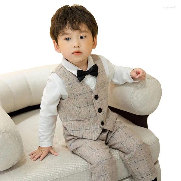 Ensembles de vêtements Boutique formelle bébé garçons blazers plaid petits enfants costumes smoking gentleman tenue enfants pour le bal de mariage