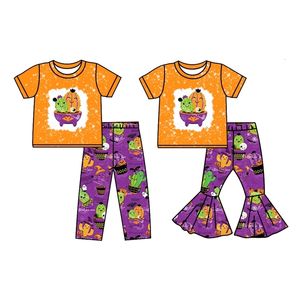 Kledingsets Boutique Meisjes Halloween-kleding Cactus Jongens Set Cartoon Killer Korte mouw Ghost Bell Bottom-outfits 230915
