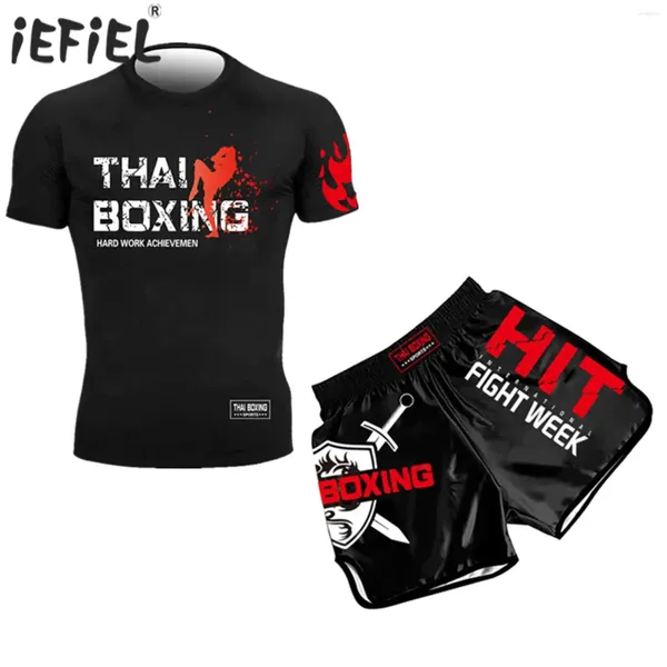 Conjuntos de ropa Juego de boxeo atuendo para niños Kick Muay Thai Thai Gimnasia Camiseta Top Sports con pantalones cortos Traje de entrenamiento de combate