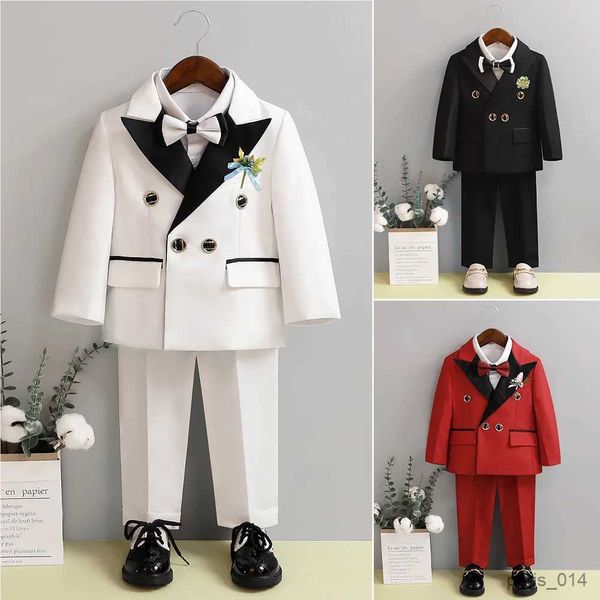 Conjuntos de ropa Traje formal para niño Vestido de novia para niños Vestido de novia blanco para bebé Primer conjunto de cumpleaños Traje infantil Niños Blazer Pantalones R231103