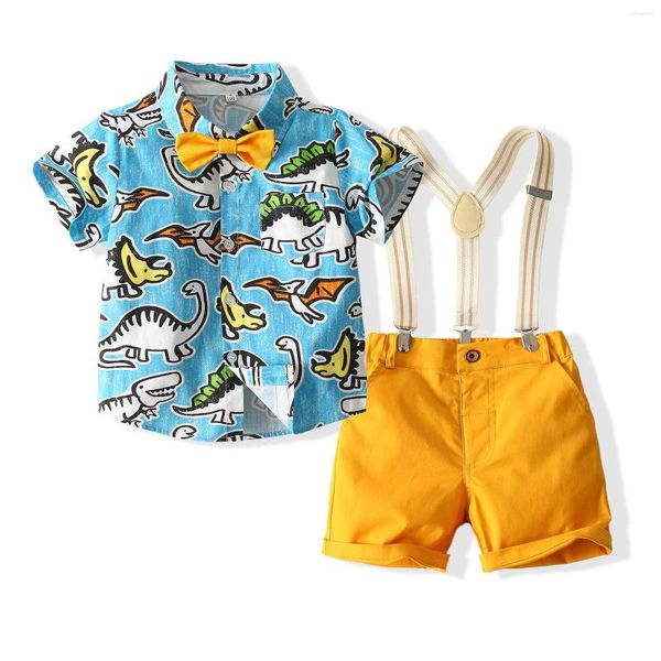 Sets de ropa Traje de atuendo de niño 2023 camisas de diseño de verano pantalones cortos Korea Kids Clothing Boys Dinasour Set 1 2 3 4 5 6 AÑO