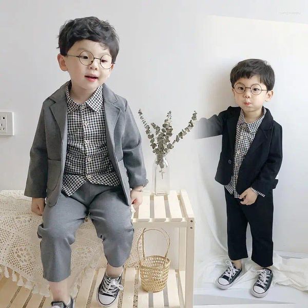 Conjuntos de ropa BOY BODA Niños Niños Blazer Formal Algodón Caballero Casual Niños Traje Camiseta Pantalones 3 unids / set Ropa infantil 0-5 años