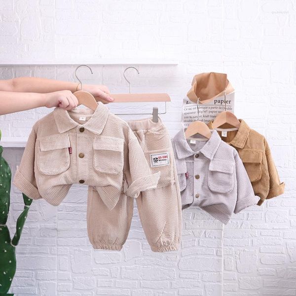 Ensembles de vêtements garçons et filles printemps automne costume enfants velours côtelé à manches longues Cardigan haut pantalon deux pièces bébé 1-5 t