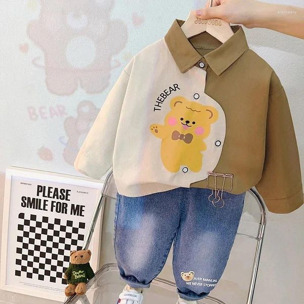 Ensembles de vêtements garçons et filles mode mosaïque chemise pantalon décontracté deux pièces ensemble pour printemps 2024 bébé mignon dessin animé à manches longues