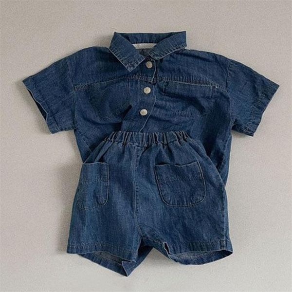 Conjuntos de ropa Niños y niñas camisas de mezclilla de manga corta chaquetas de punto tops trajes para niños verano bebé niña pantalones cortos trajes moda traje de dos piezas 220916