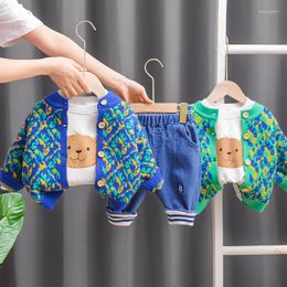 Kledingsets jongenskleding 3 stks lente herfst kinderen casual trui jas t-shirts broek trackpakken voor baby 1 tot 5 jaar kinderen pakken