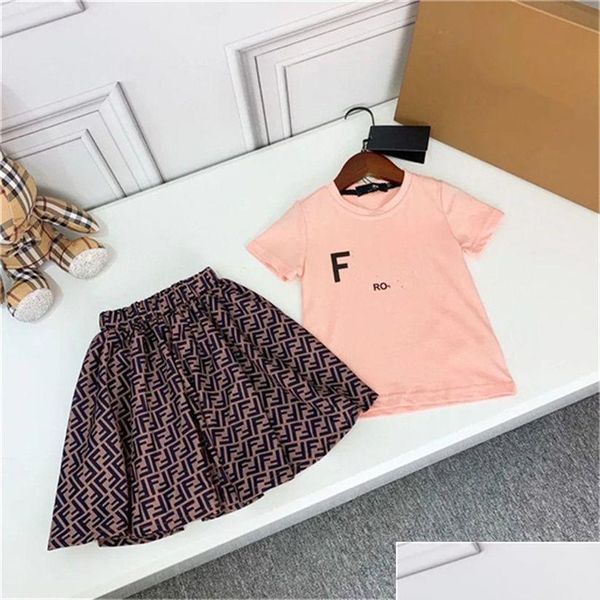 Conjuntos de ropa Ropa para niños Diseñador Niños Marca clásica Trajes para niñas Carta de moda Falda Vestido Traje para niños 2 colores Alta calidad Dhyjr