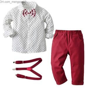 Kledingsets Kledingset voor jongens 1-6e verjaardag Bruiloft Peuter Jongenskleding Strik Ster Shirt+Rode broek+riem Kinderfeestkleding Z230717