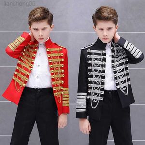 Ensembles de vêtements Garçons Européen Gland Robe Militaire Costume Ensemble Enfants Stage Court Robe De Noël Performance Prince Come Enfants Blazer Pantalon W0224