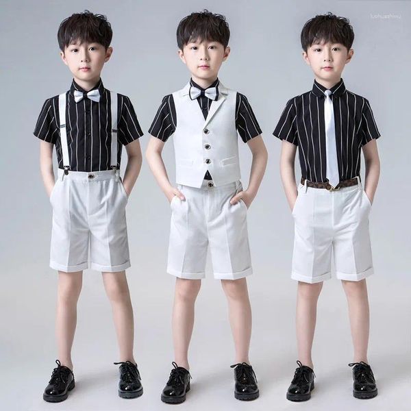 Ensembles de vêtements Garçons Fomal Robes de mariée Set Enfants Hôte Piano Performance Catwalk Costumes Enfants Chemise rayée Shorts Gilet Vêtements