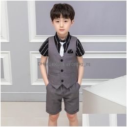 Conjuntos de ropa Suites formales para niños Summer de manga corta BlazerShorts 2 PPCS Niños para niños Disfracción de rendimiento de graduación 2108047459737 Drop deliv dhldj