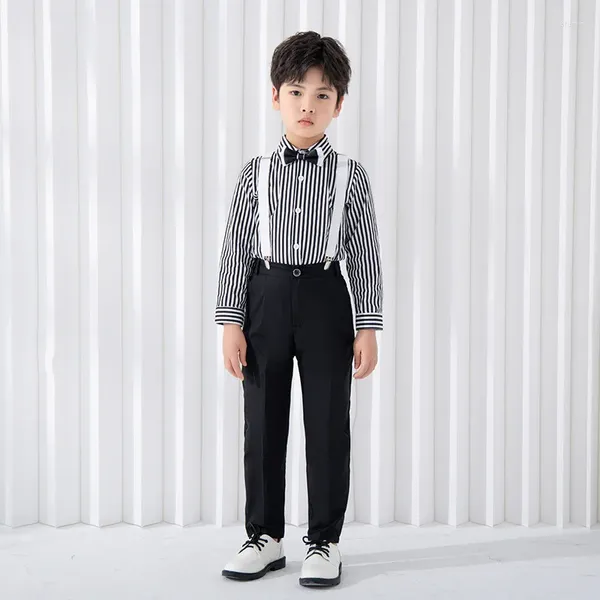 Conjuntos de ropa para niños, trajes formales para primavera y otoño, camisa de manga larga, tirantes, pantalones, ropa informal para niño de 10, 12 y 14 años