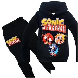 Conjuntos de ropa Boys Girl Sonic The Hedgehog Sudadera con capucha Agregar pantalones Niños Niños Sudadera Pantalones Manga larga Camiseta Tops Tee Ropa D Dhsae