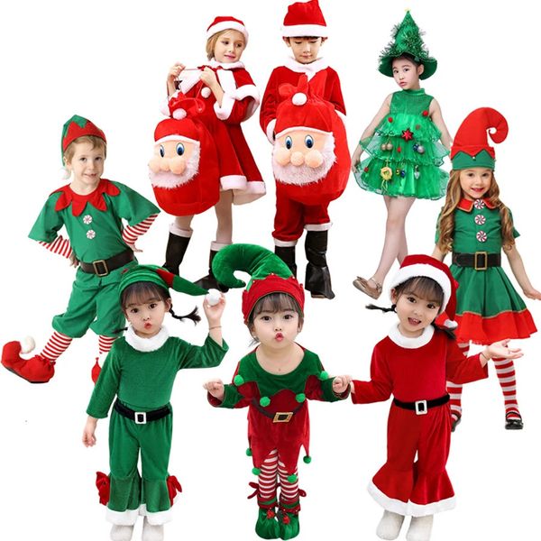 Conjuntos de ropa Niños Niñas Disfraz de Navidad Festival Papá Noel Elfo verde para bebés Niños Año Ropa para niños Conjunto Vestido de fiesta de Navidad elegante 231108