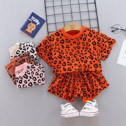 Vêtements ensembles garçons filles léopard imprimé coton enfants t-shirts bébé né en été net sports 2pcs