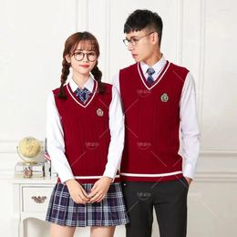 Kledingsets jongensgirls mouwloze strepen gebreide vesten pullovers v nektruien voor Britse stijl JK School Uniform Studentenkleding S-5XL