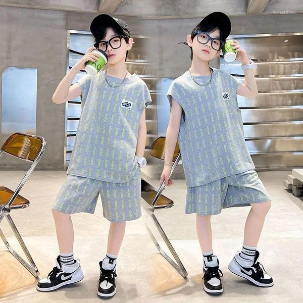 Vêtements Ensembles garçons enfants Blue Grey Summer T-shirts Shorts 2pcs Sports Suit adolescent Tracks Cost Vergo Casual Onefits 5-14 Years