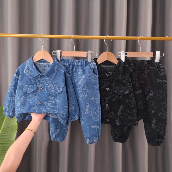 Conjuntos de ropa Pantalones vaqueros de manga larga para niños traje de primavera guapo 1-3 bebé de un solo pecho de dibujos animados de dos piezas conjunto de 4 ropa de bebé
