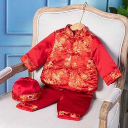 Ensembles de vêtements Robe de réveillon du Nouvel An pour garçons Fête de la semaine de préhension rouge Ensemble chinois Costume Tang pour nourrissons et enfants Dragon Phoenix épaissi