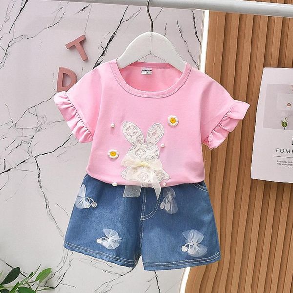 Vêtements Ensembles Boys Pyjamas Toddler Girl Girl Vêtements de Pâques Bébé Tenues d'été mignonnes Bow Applique Shirts Tops Shorts en denim Set Little