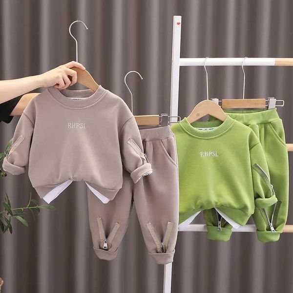 Ensembles de vêtements Garçons Plus Ensembles Printemps Automne Enfants Chaud Épaissir Costume Bébé Polaire À Manches Longues Haut Coton Laine Pantalon 2 pièces Vêtements Années