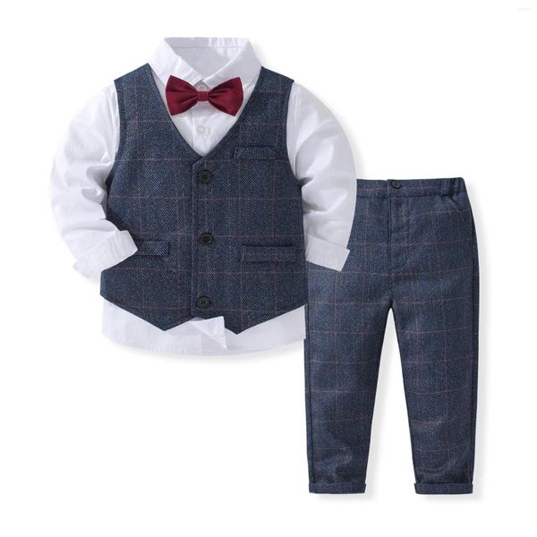 Conjuntos de ropa Conjunto para niños Otoño Invierno Manga larga Chaleco de un solo pecho Camisa Pantalones para niños Trajes de 3 piezas Traje para niños 1 a 5T