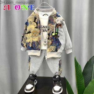 Kledingsets Jongens Set Lente Herfst Baby Set Sweatshirt + Broek 2PK Mode Geborduurde Beer Kinderkleding Jongenskleding Z230717